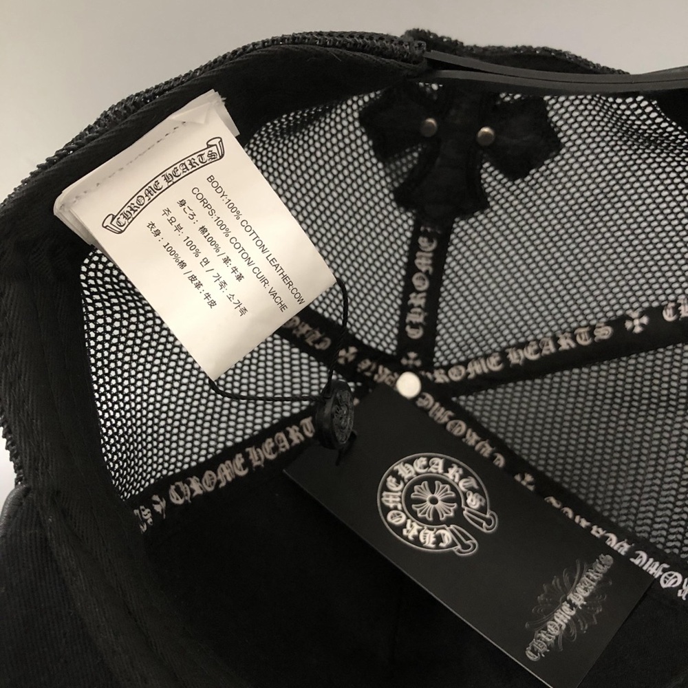 Chrome Hearts Black Trucker Hat with Leather Cross Logo Baseball Cap Women Men - Picture 12 of 14
